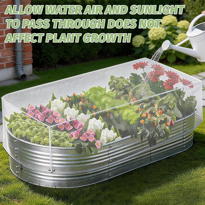 4 Packs Garden Netting for Raised Beds, 4x2 FT Raised Bed Plant Covers, Plant Netting with Drawstring for Protecting Vegetables Fruits Flowers Raised Beds