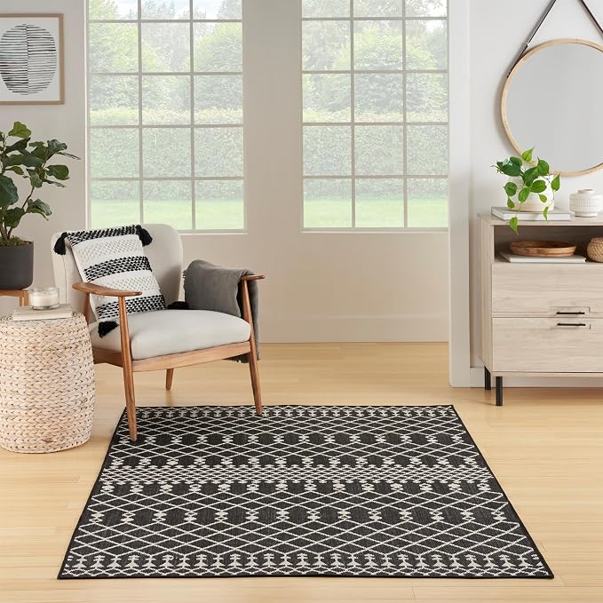 Nourison Home Positano Black 7' x 10' Area Rug - Easy Clean, Non Shedding, Bed Room, Living Room, Dining Room, Kitchen (7' x 10')