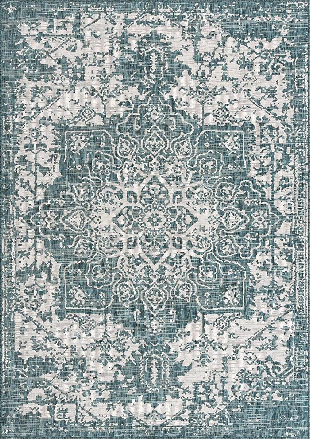 Unique Loom Jill Zarin Outdoor Collection Area Rug - Dubai (7' 1" x 10' Rectangle, Teal/ Ivory)