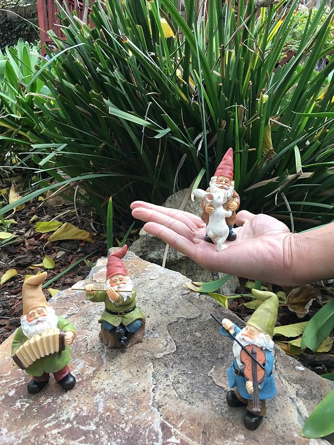 GlitZGlam Happy Gnomes Dancing Celebration! - 4- Piece Musical Garden Gnome Set for The Miniature Fairy Garden