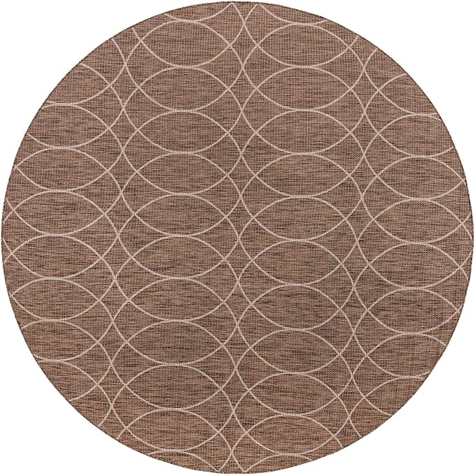 Unique Loom Outdoor Trellis Collection Area Rug - Gitter (10' Round, Brown/ Ivory)