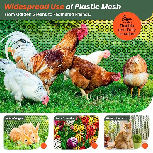 Toolterritary Plastic Wire Mesh 36IN x 100FT Chicken Wire Fencing for Floral Arrangements, Chicken Wire Mesh for Crafts with 100 Pcs Zip Ties,Gaden Netting for Dogs, Deers, Poultry