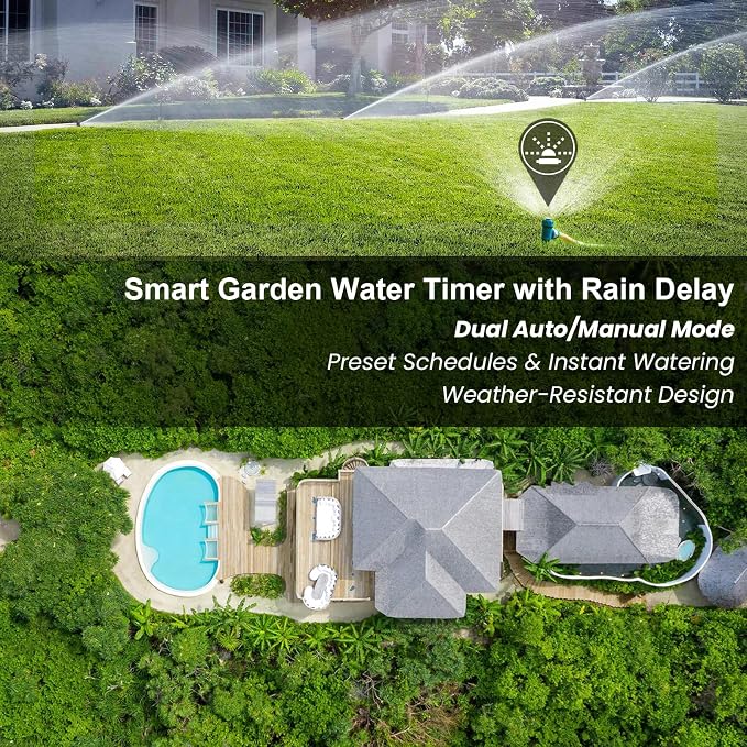 Water Timer for Outdoor Garden Hose, Sprinkler Timer for Garden Faucet with Auto/Manual/Rain Delay Mode, Sprinkler Irrigation Controller for Yard Lawn (1 Zones Brass Inlet & Outlet)