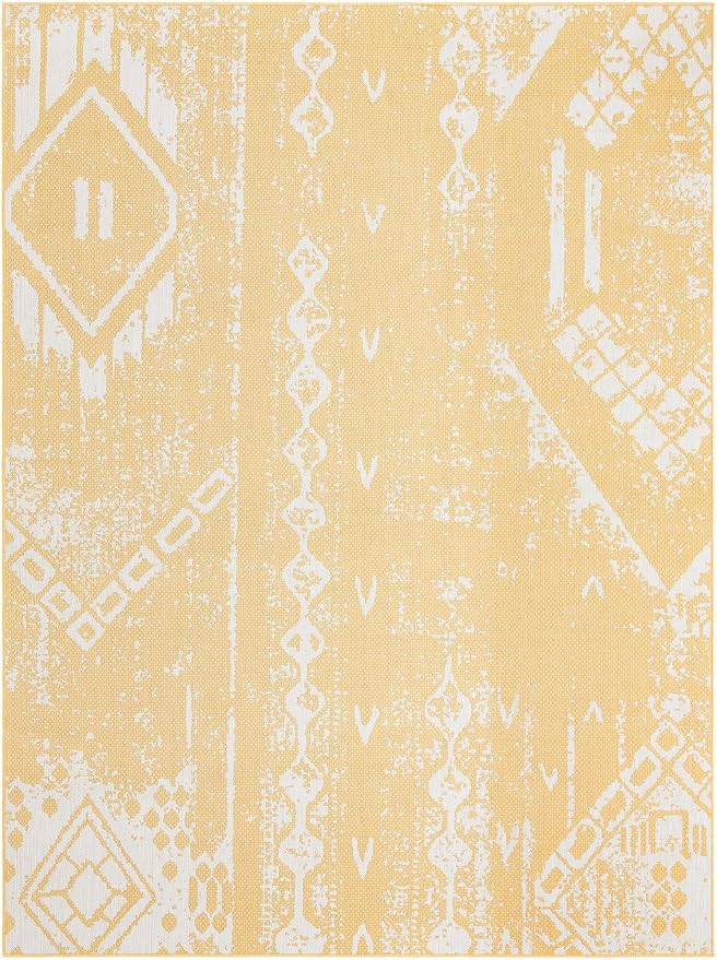 Unique Loom Outdoor Bohemian Collection Area Rug - Anthro (9' x 12' Rectangle, Yellow/ Ivory)