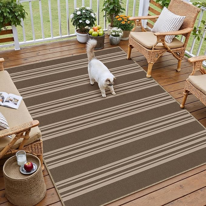 PureCozy Striped Easy Jute Rug 3x5 Brown Entryway Carpet Washable Non Slip Office Door Mat Farmhouse Neutral Non Shedding Small Indoor Outdoor Rug for Bathroom Kitchen Bedroom Living Room