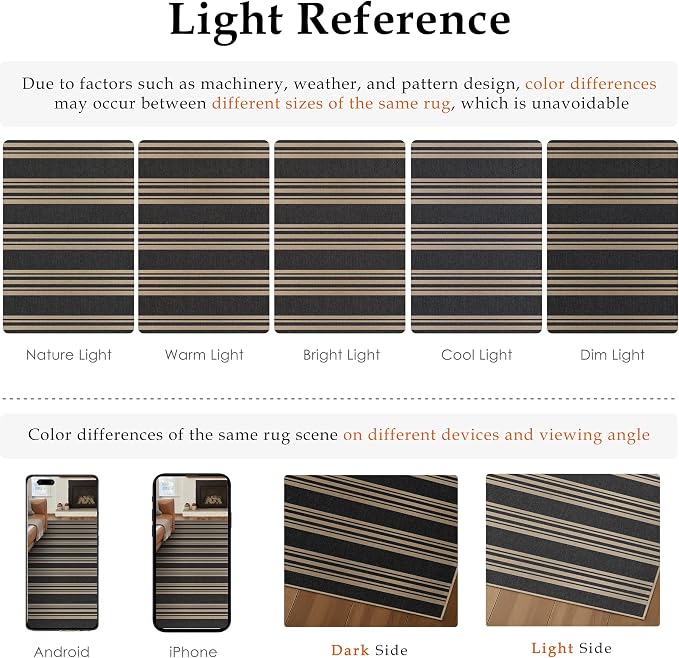 PureCozy Striped Easy Jute Rug 2x3 Black Entryway Carpet Washable Non Slip Door Mat Farmhouse Neutral Non Shedding Entry Small Indoor Outdoor Rug for Kitchen Bedroom Mudroom Bathroom