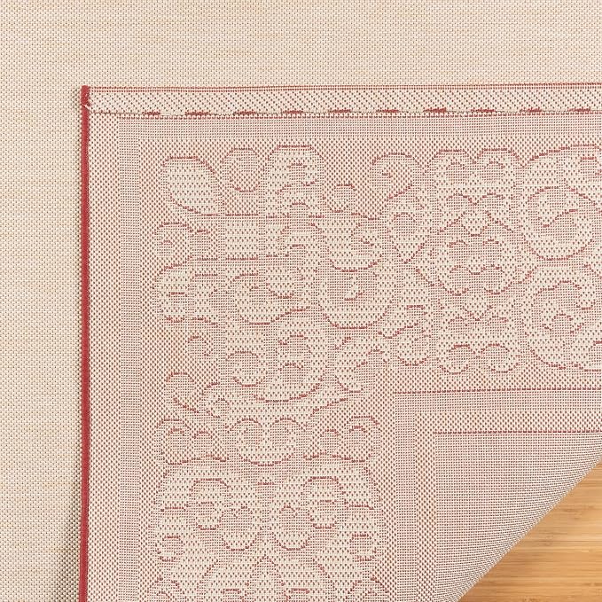 Gertmenian Indoor/Outdoor Flatweave Area Rug - 6x9 Medium, Stain & UV Resistant, Ideal For Deck, Patio, Poolside, Mudroom - Abstract Border, Red Tan, 22969