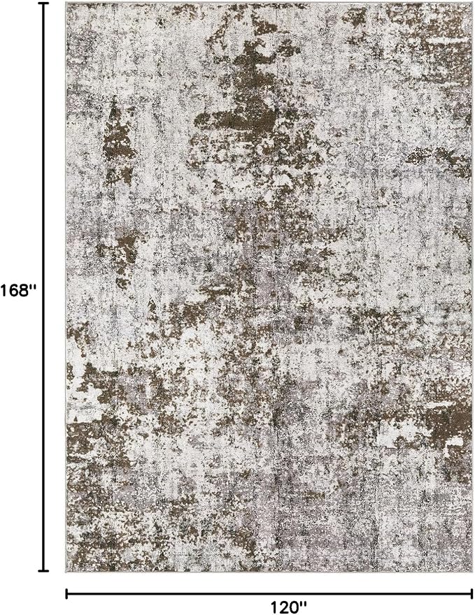 DMOYEST 10x14 Area Rug for Living Room Washable Abstract Indoor Carpet | Neutral Modern Low Pile Rugs Kid & Pet Friendly Large Soft Thin Carpet for Bedroom Dining Room - Dark Brown