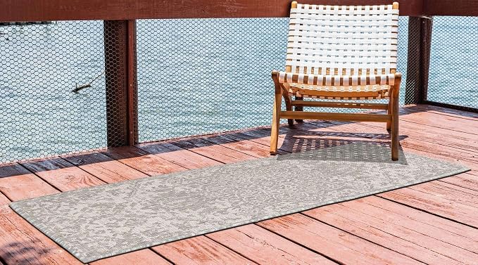 Unique Loom Jill Zarin Outdoor Collection Area Rug - Dubai (2' x 6' 1'' Runner, Gray/ Ivory)
