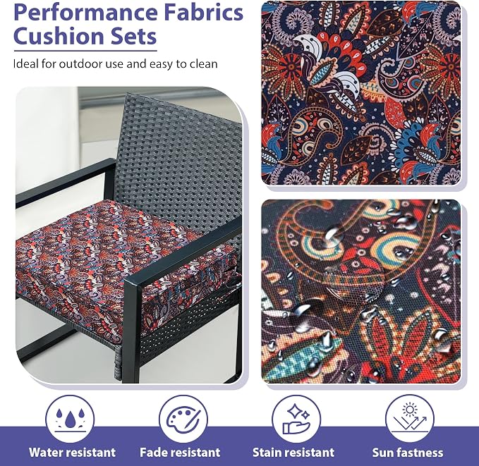 IPYNBAP Outdoor Chair Cushions Set of 4 -Waterproof Outdoor Seat Cushions for Patio Furniture, Patio Chair Cushion with Handle and Ties, Out Door Chair Pads,17x16x2-Square, Artistic Floral