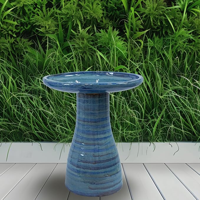 Sunnydaze 21" H Ceramic Bird Bath for Outside - Hand-Painted Outdoor Bird Bath Bowl, UV/Frost-Resistant Finish - Cloud Swirl