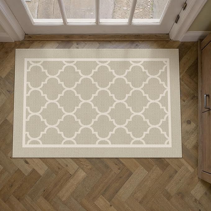 Beige 2x3 Washable Area Rug Entryway Small Non Slip Door Mat | Soft, Low Pile, Easy Clean, Indoor Rugs for Kitchen, Hallway, Bathroom, Laundry Room, Modern Neutral Decor