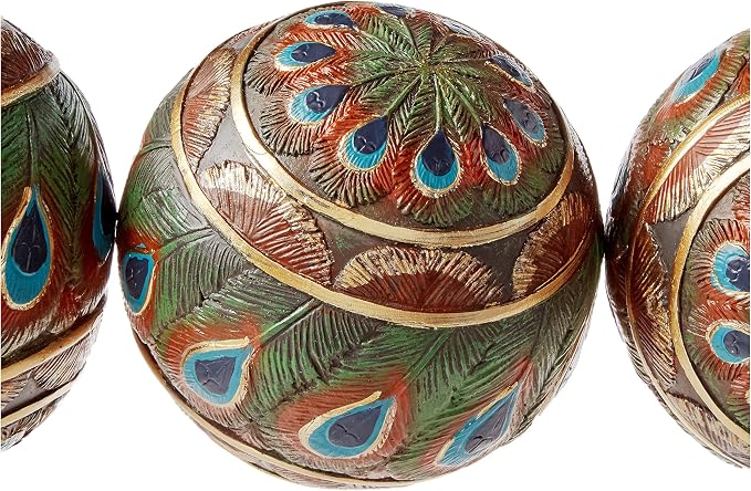 Design Toscano Peacock-Feathered Orbs Decorative Accent Balls: Set of Three