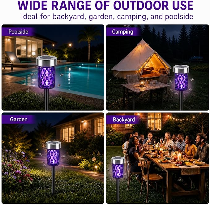 2026 Solar Bug Zapper Outdoor Waterproof Mosquito Repellent Outdoor Patio Mosquito Trap & Killer for Garden Farm Backyard Solar Powered Fly Zapper for Small Flying Insect, Gnats, Moths, Flies(4)