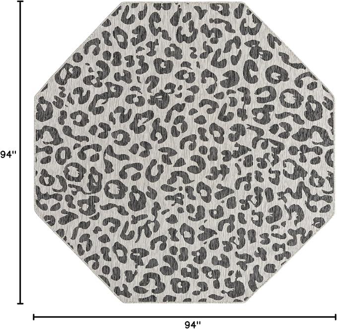 Unique Loom Outdoor Safari Collection Area Rug - Leopard (7' 10" Octagon, Light Gray/ Gray)