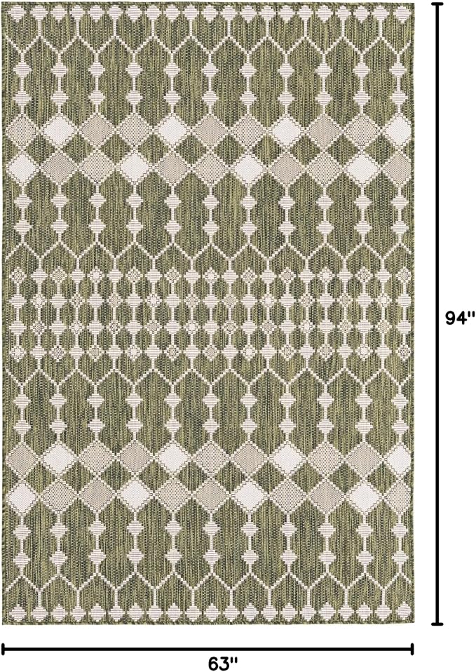 Unique Loom Outdoor Trellis Collection Area Rug - Traliccio (5' 3" x 7' 10" Rectangle, Green/ Ivory)