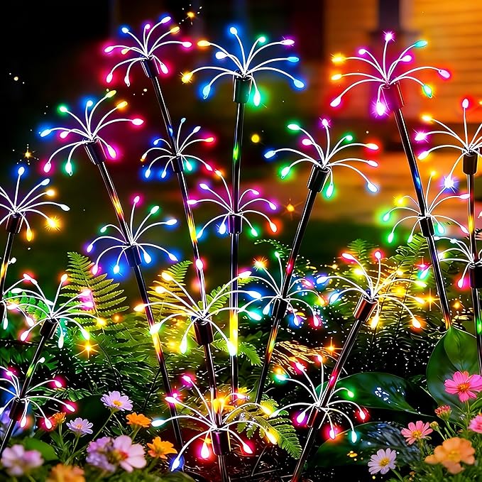 Solar Garden Lights Outdoor, 8 Pack 2-Layer Multicolor Solar Firework Lights, Waterproof Starburst Fairy Light Garden Decor for Yard Patio Pathway Lawn, Unique Gifts for Women Mom Grandma Mother's Day