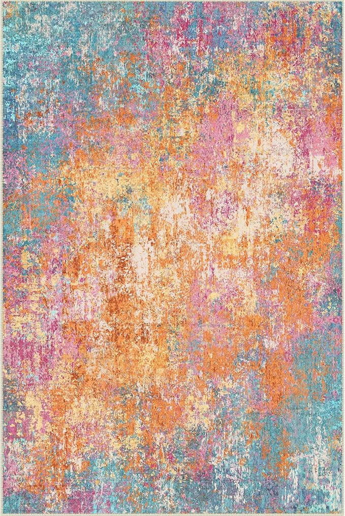 RELEANY Washable 6'x9' Abstract Area Rug for Living Room Starlight | Carpet for Bedroom, Kitchen, Office, Hallway and Entryway, Printed Pattern, Non‑Slip, Soft, Stain‑Resistant, Easy to Clean