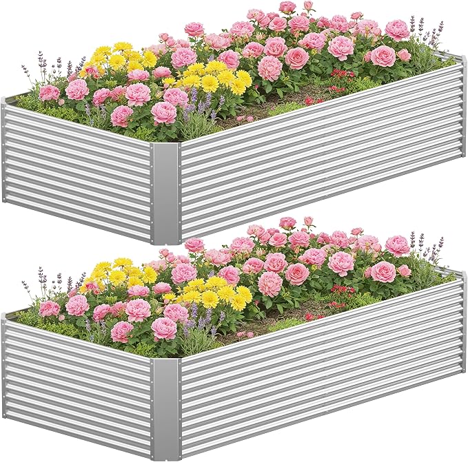 2 Pcs 8 x 4 FT Galvanized Steel Raised Garden Bed, Oversized Metal Planter Box for Outdoor Planting, Rust-Resistant Structure for Long-Term Use