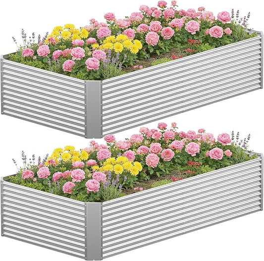 2 Pcs 8 x 4 FT Galvanized Steel Raised Garden Bed, Oversized Metal Planter Box for Outdoor Planting, Rust-Resistant Structure for Long-Term Use