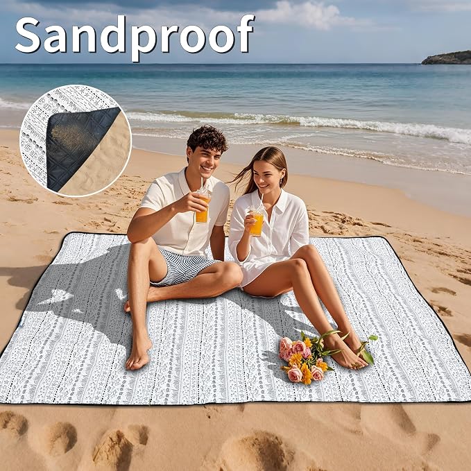 Outdoor Picnic Blanket White Fish 80"x80" Extra Large Sandproof Beach Blanket Waterproof Picnic Blankets Foldable for Caming, Beach, Outdoor Activities.