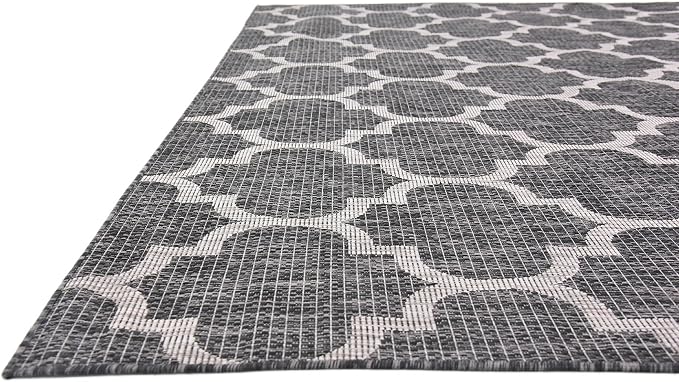 Unique Loom Outdoor Trellis Collection Area Rug (9' x 12' Rectangle, Black/ Ivory)
