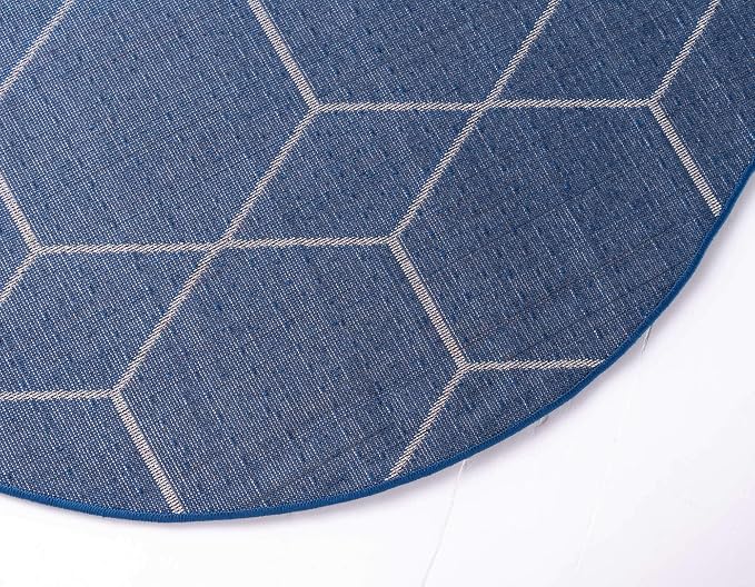 Unique Loom Trellis Frieze Collection Area Rug - Geometric (8' Round, Navy Blue/ Ivory)