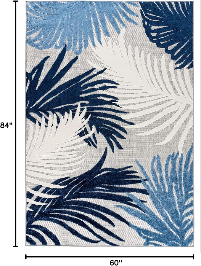 Rugshop Navy Lucca Contemporary Floral Indoor/Outdoor Area Rug Durable Polypropylene, Weather Resistant, Easy to Clean Perfect for Patio, Backyard, Deck and Outdoor Lounge 5' x 7'