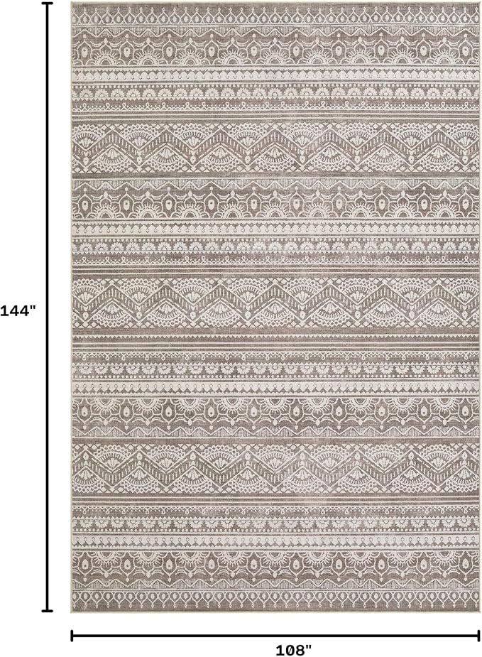 Tortania Area Rug Living Room Rugs - 9x12 Washable Large Soft Neutral Boho Moroccan Bohemian Farmhouse Rug Indoor Floor Carpet for Bedroom Under Dining Table Home Office Decor - Dark Brown