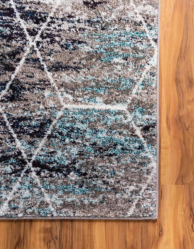 Unique Loom Trellis Frieze Collection Area Rug - Geometric (6' Square, Blue Multi/ Ivory)