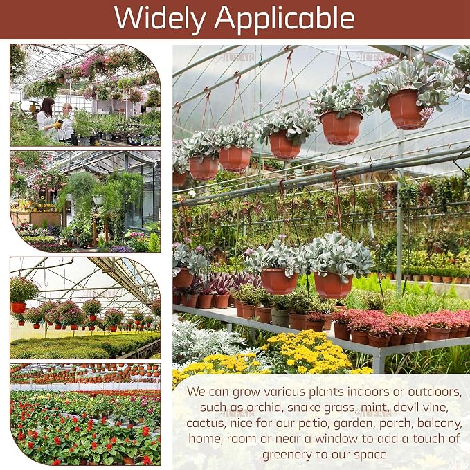 AUEAR, 50 Pack Plastic Hanging Plant Pots Containers Outdoor Indoor Planters with Drainage Holes Hooks Brown