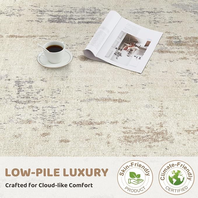 UERMEI 10x14 Washable Area Rug - Neutral Modern Abstract Living Room Rugs, Non-Slip Soft Large Indoor Floor Carpet for Bedroom Home Office & Under Dining Table Decor, Light Brown/Gray