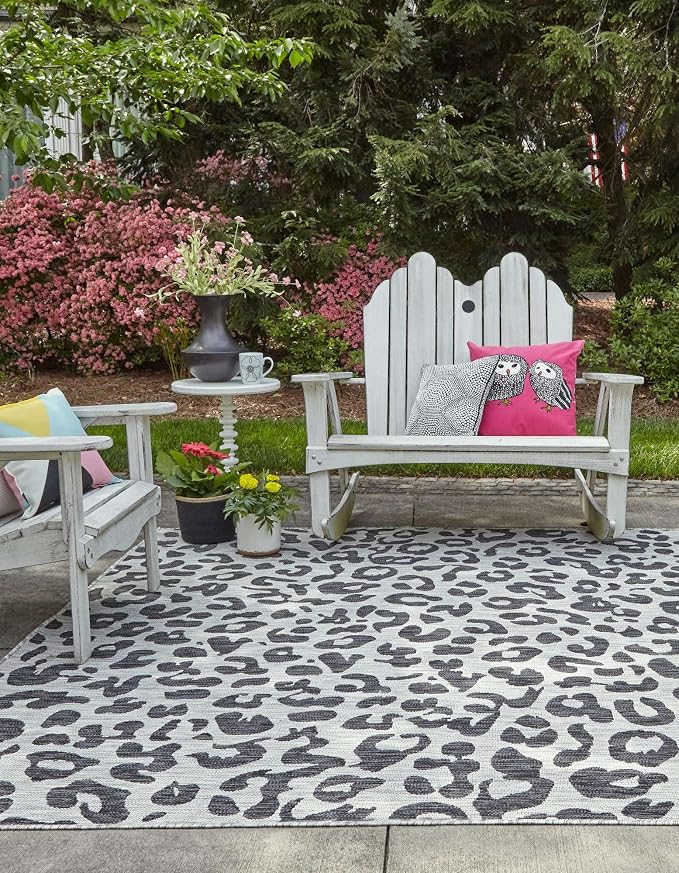 Unique Loom Outdoor Safari Collection Area Rug - Leopard (10' Square Light Gray/Gray)