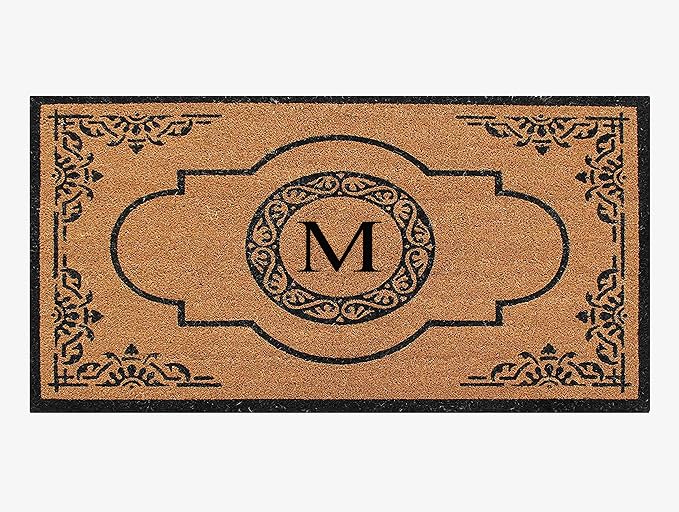 A1HC Natural Coir Monogrammed Doormat for Outside Entrance, Heavy Duty, Low Profile, Anti-Shed Treated Front Door Mat, Easy to Clean, Long Lasting Entryway Doormats - 30"x48"