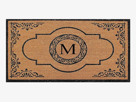 A1HC Natural Coir Monogrammed Doormat for Outside Entrance, Heavy Duty, Low Profile, Anti-Shed Treated Front Door Mat, Easy to Clean, Long Lasting Entryway Doormats - 30"x48"
