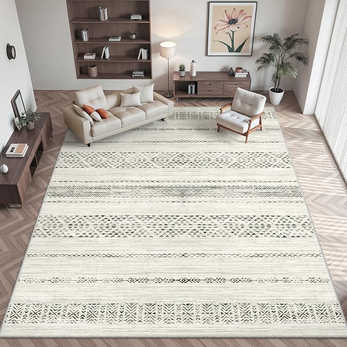 Miukiki 8x10 Area Rug for Living Room, Washable Soft Non Slip Rug Grey | Moroccan Large Indoor Rug for Kitchen Bedroom Dining Room Office, Low Pile Soft Floor Carpet Home Decor 8'x10'
