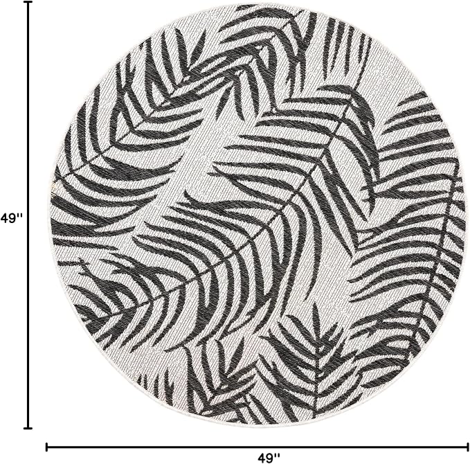 Unique Loom Outdoor Botanical Collection Area Rug - Palm (4' 1" Round, Charcoal Ivory/ Gray)