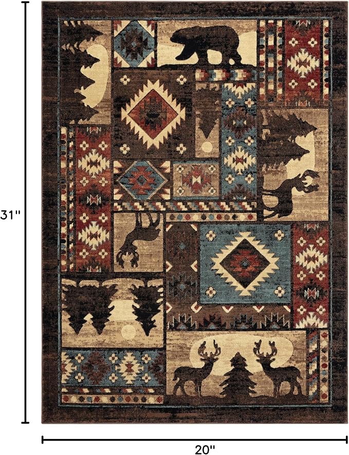Home Dynamix Buffalo Bear Area Rug, 1'8"x2'7", Brown/Red, Rectangular