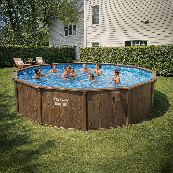 Bestway Hydrium 18' x 52" Steel Side Wall Above Ground Pool with Pump | Semi-Permanent All-Season Swimming Pool with Galvanized Steel Frame - Sand Filter Pump, Ladder, Cover, and Skimmer Included