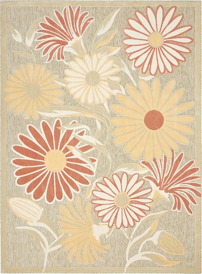 Nourison Home Aloha Sage Rose 9' x 12' Area Rug - Easy Clean, Non Shedding, Bed Room, Living Room, Dining Room, Kitchen (9' x 12')