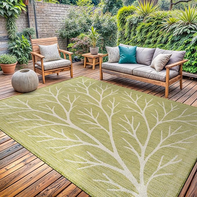 Washable Indoor Outdoor Rug 9x12 Modern Area Rugs Branch Pattern Non Shedding Waterproof Easy Clean Patio Deck Porch Living Room Bedroom Garden RV (9 X 12 Olive)