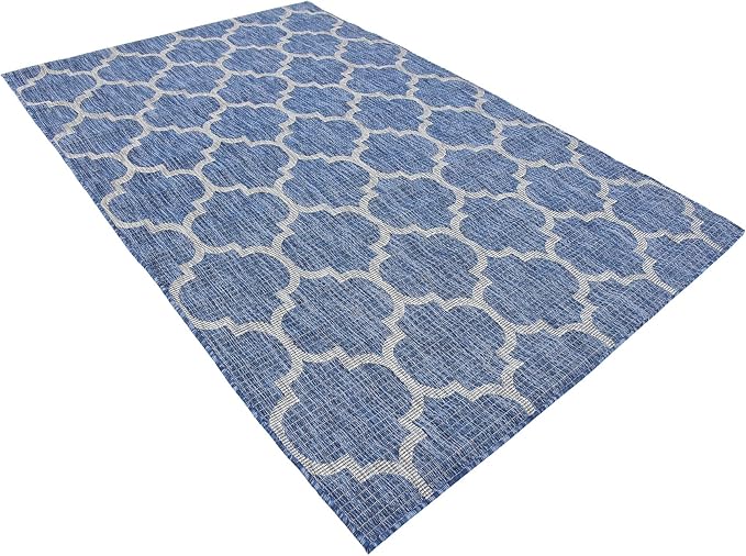 Unique Loom Outdoor Trellis Collection Area Rug (5' 3" x 8' Rectangle, Navy Blue/ Ivory)