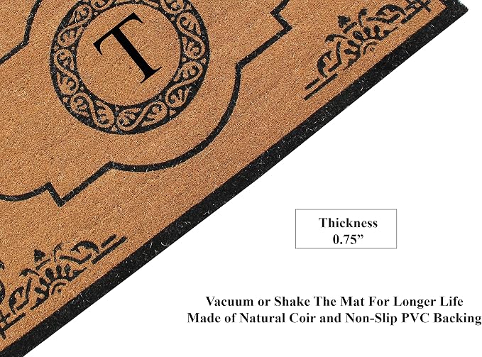 A1 Home Collections First Impression Hand Crafted Abrilina Entry Coir Monogrammed Double Doormat, 72" L x 36" W, X-Large