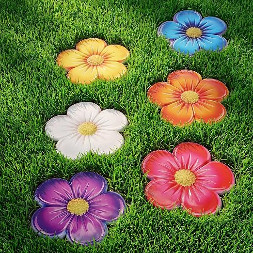 Landical 6 Pack Decorative Stepping Stones for Garden 10 Inch Cement Flower Stepping Stones Decoration for Patio Walkway Yard Outdoor(Classical)