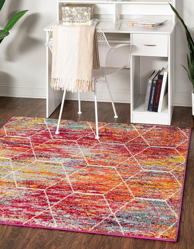 Unique Loom Trellis Frieze Collection Area Rug - Geometric (3' Square, Multi/ Ivory)