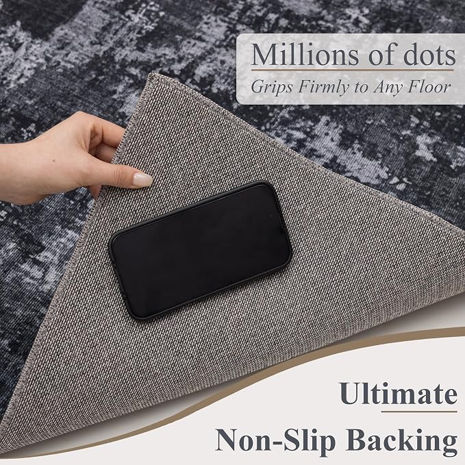 Sasttie 3x5 Entryway Area Rug, Modern Abstract Small Carpet, Black & Grey | Machine Washable, Ultra-Soft Faux Wool, Non-Slip, Low Pile, Throw, Thin, for Entrance, Door-Mat, High-Traffic Areas