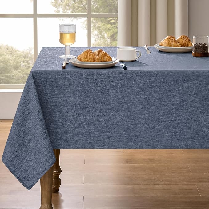 Decorelia Faux Linen Farmhouse Table Cloth 60"x104" for 6 ft Rectangle Table, Denim Blue Waterproof Outdoor Washable Cloth Tablecloth for Rectangular Dining Room Kitchen Outdoor Party Restaurant Decor