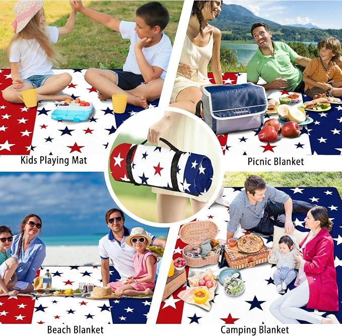 Picnic Blankets Beach Blanket 80" X 80" Extra Large Waterproof Camping Blankets Portable Outdoor Mat 3-Layer Blanket for Beach, Hiking, Park, Music Festival, Grass Lawn,Travel