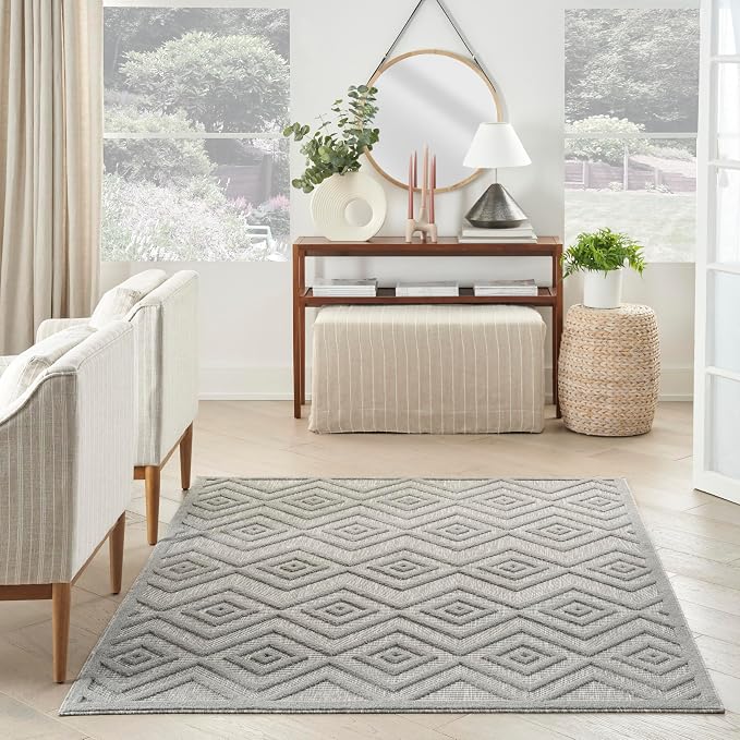 Nourison Home Versatile Silver Grey 6' x 9' Area Rug - Easy Clean, Non Shedding, Bed Room, Living Room, Dining Room, Kitchen (6' x 9')
