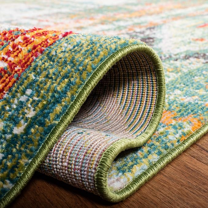 SAFAVIEH Madison Collection X-Large Area Rug - 12' x 15', Green & Orange, Boho Chic Tribal Distressed Design, Non-Shedding & Easy Care, Ideal for High Traffic Areas in Living Room, Bedroom (MAD422Y)